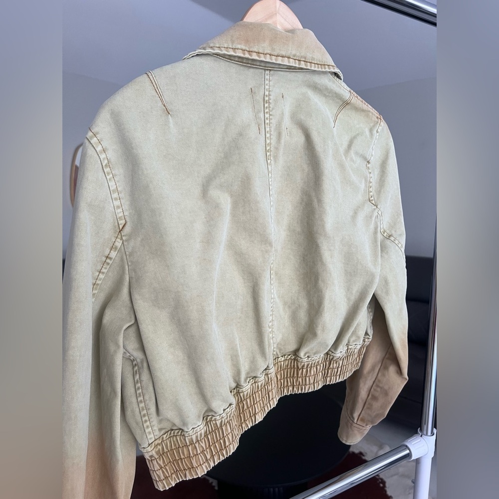 Mango washed beige tan Bomber jacket Sz S - Picture 6 of 9